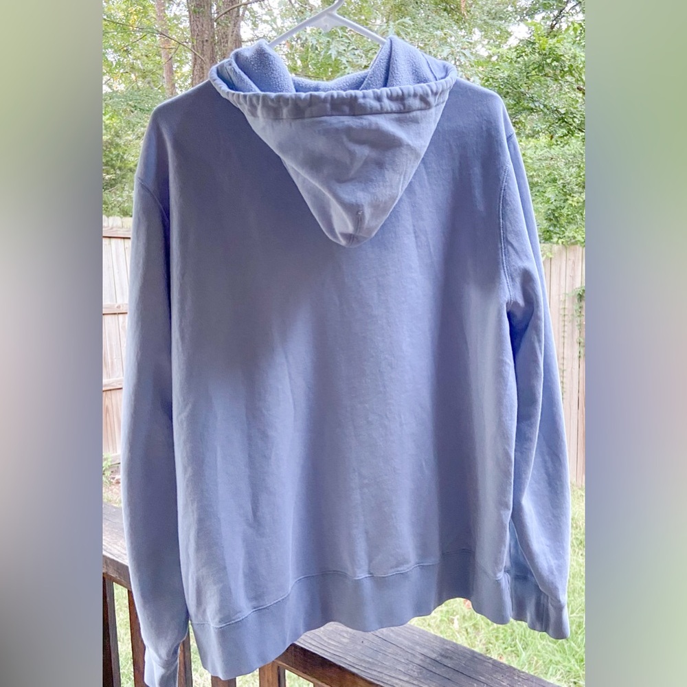 Lucky Brand Zip Up Hoodie Sweatshirt Style Jacket Distressed Logo Lettering Blue - Picture 4 of 13